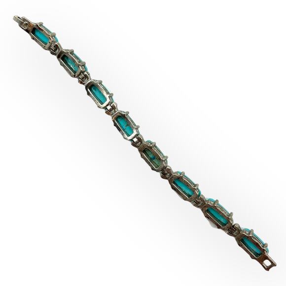 Burnished Silver Bracelet Turquoise Rectangular Semi Precious Stone Howlite - Picture 10 of 10